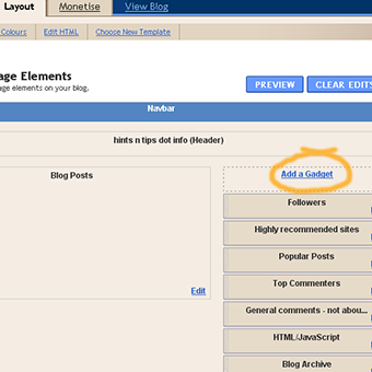 Blogger template layout - preparing to add the gadget